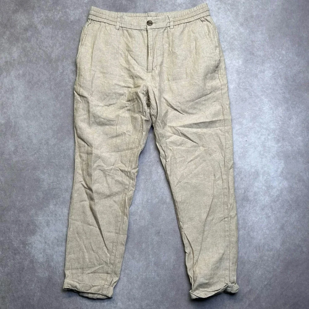 Banana Republic Mens 30x30 Athletic Fit Linen Cotton Blend Tan Khaki Pants